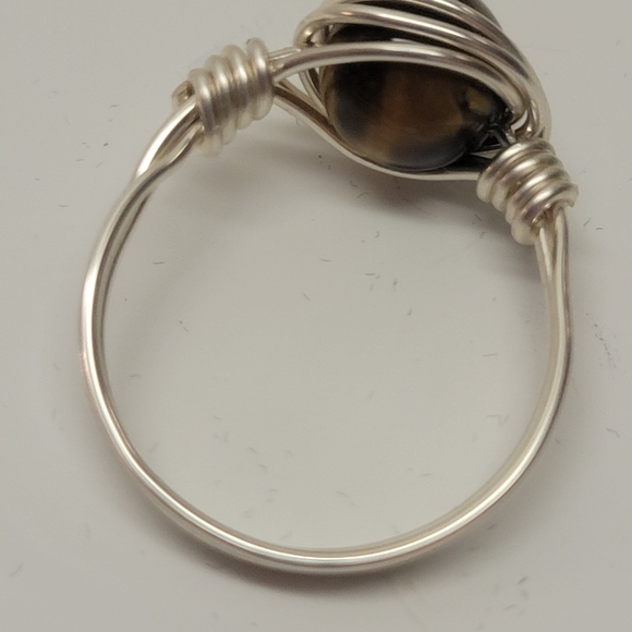 Silver Wire Wrapped and Natural Tiger Eye Bead Ring - Picture 6 of 6
